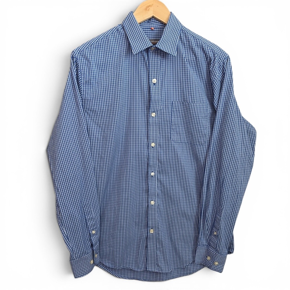 Van‎ Heusen Dress Shirt Mens Small 14-14.5 Blue Check Button Traveler